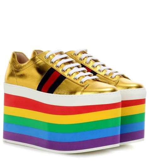 gucci peggy leather platform sneaker|gucci peggy rainbow shoes.